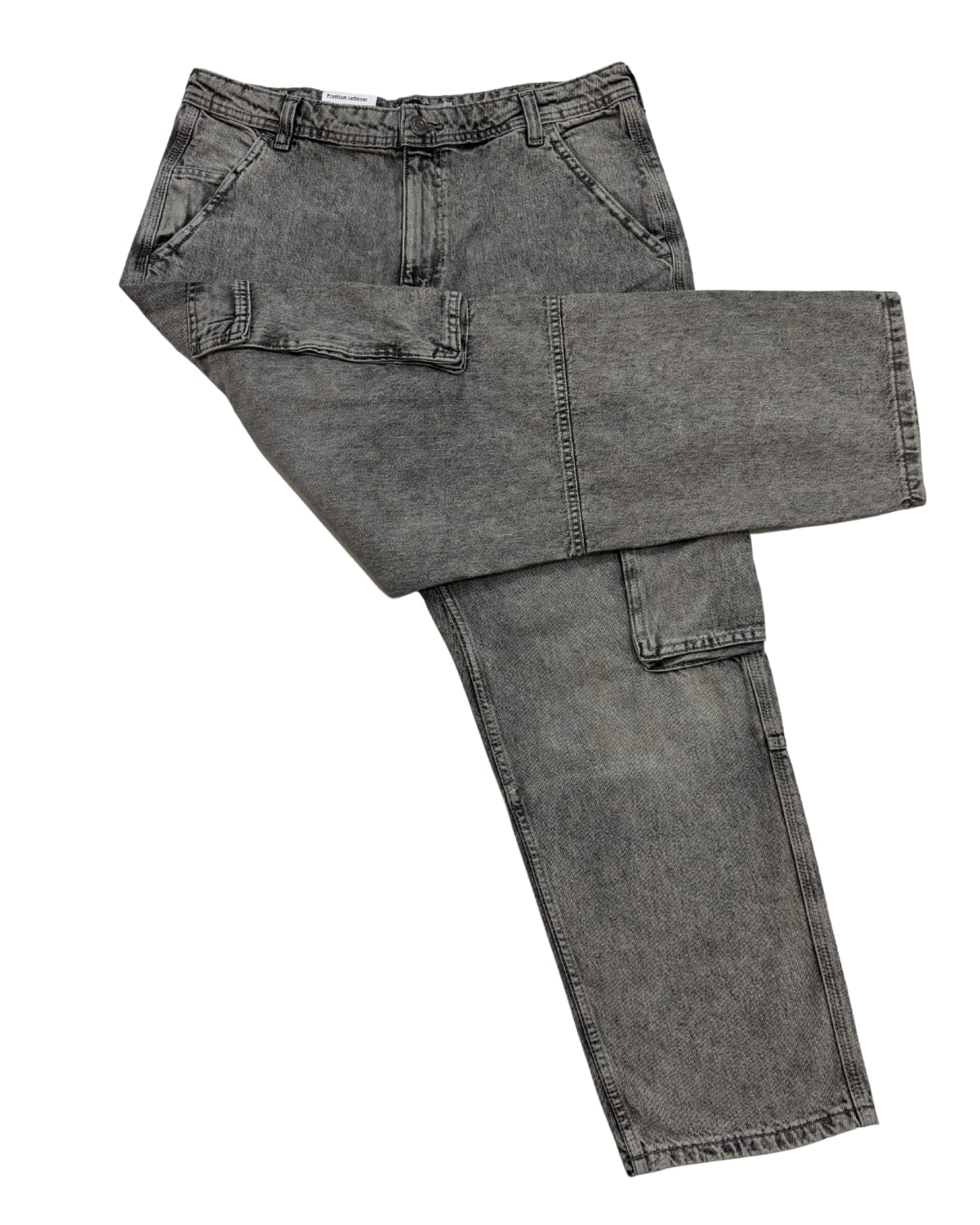 Grey Stone Wash Cargo Straight Fit Pant