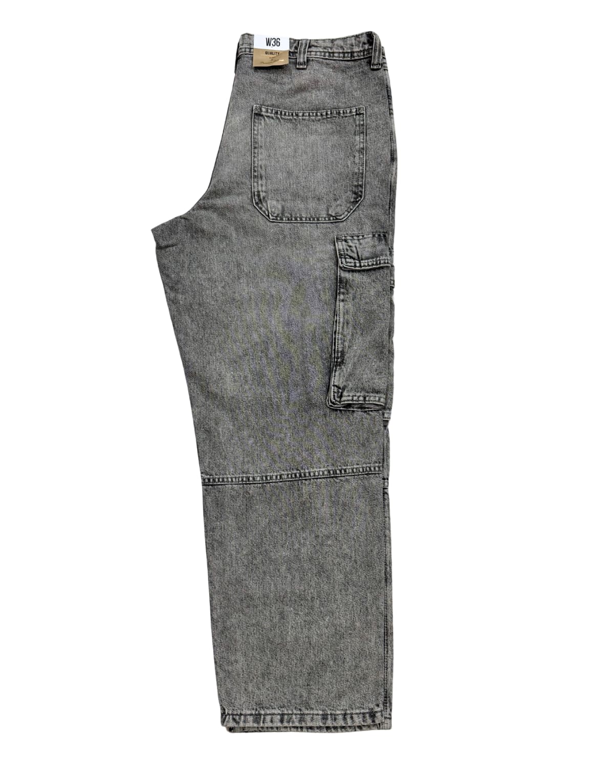 Grey Stone Wash Cargo Straight Fit Pant