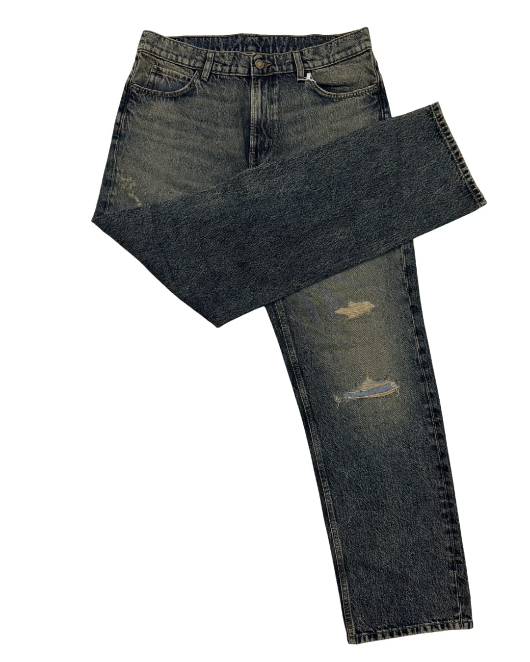 Vintage Blue Distressed Straight Fit Jeans