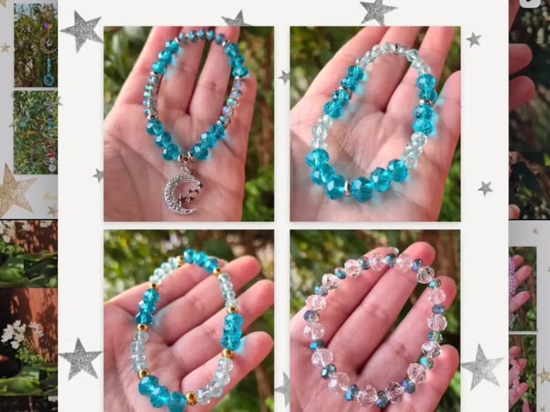 Pulseras cristales turquesa y azul con dije de la mano de fatima @michinita.atelier