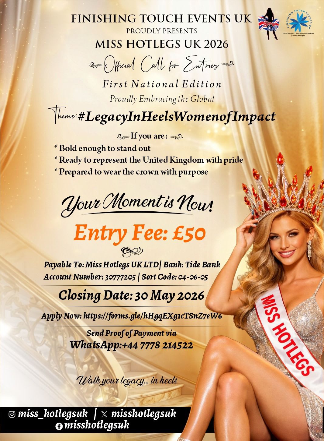 Miss Hotlegs UK 2026 Official Poster