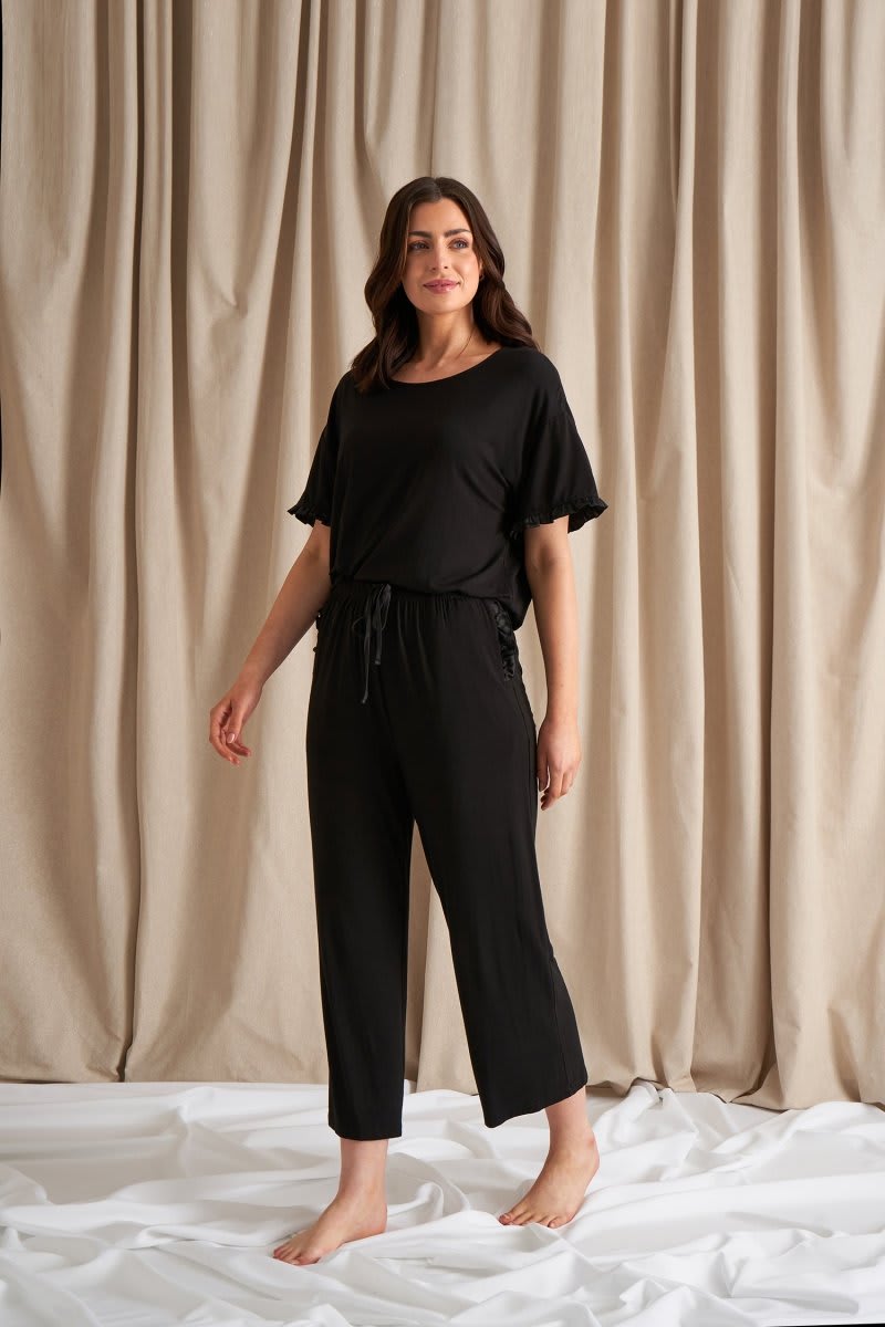 Bamboo Frill Tee Trouser Set in BlackNightwear