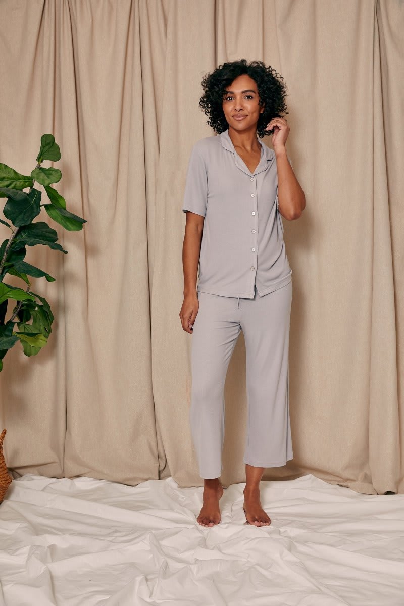 EcoVero Ribbed Shirt Capri Set in GreyNightwear