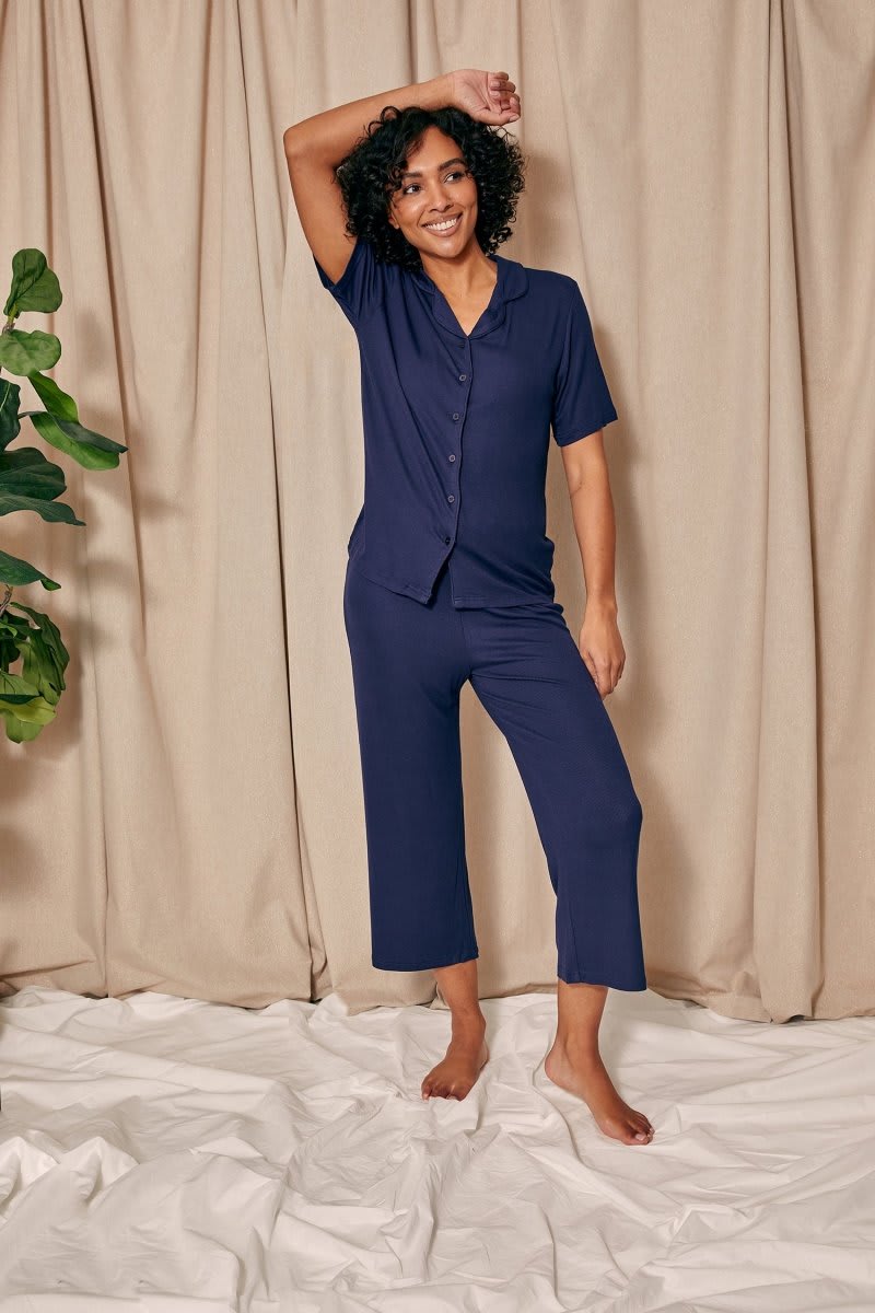 EcoVero Ribbed Shirt Capri Set in MidnightNightwear