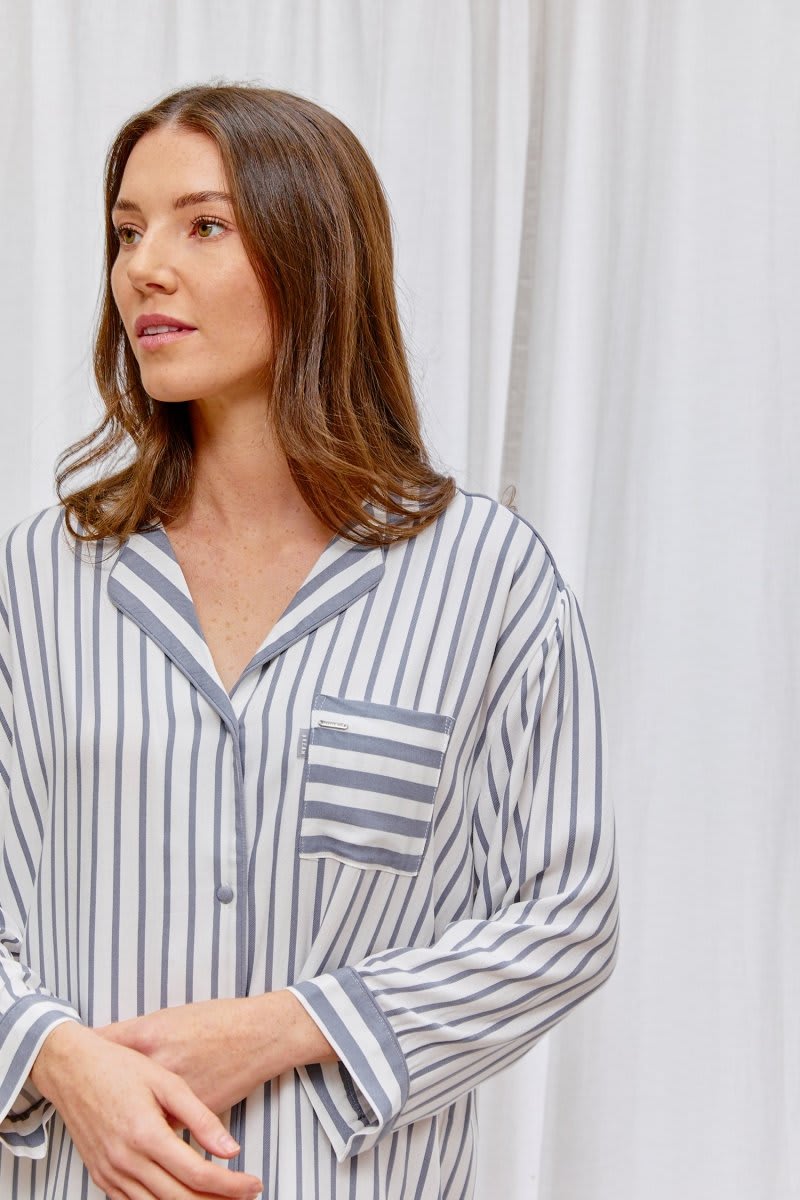 Boyfriend Stripe Nightshirt in Grey/EcruNightwear