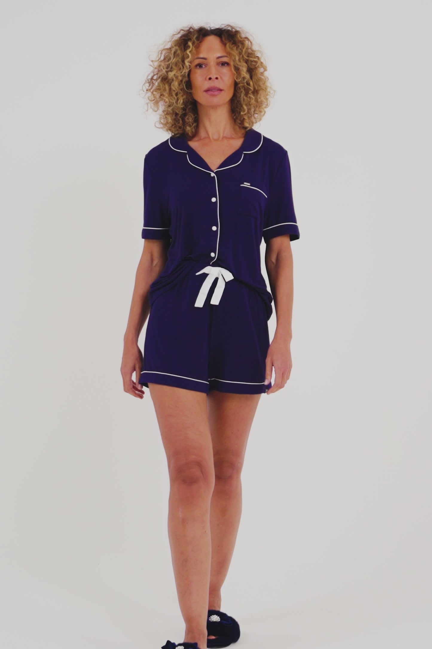 
                  
                    Load and play video in Gallery viewer, Bamboo Shirt Short Set in Midnight
                  
                