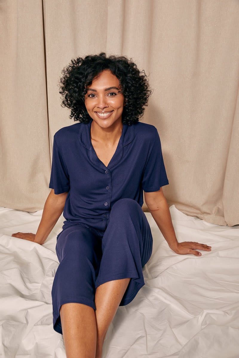 EcoVero Ribbed Shirt Capri Set in MidnightNightwear