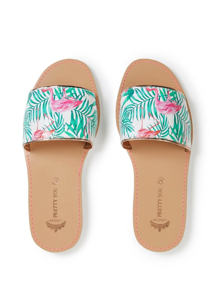 Flamingo Printed Slide and Clutch SetSandals