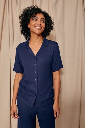 EcoVero Ribbed Shirt Capri Set in MidnightNightwear