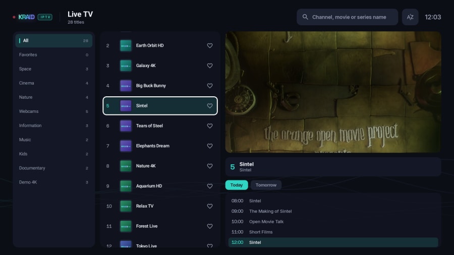 Live TV with full EPG guide