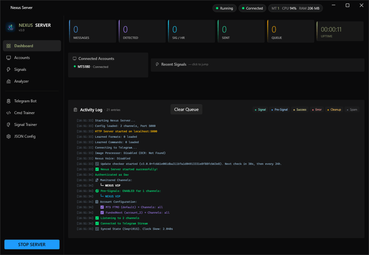 Nexus Server command center