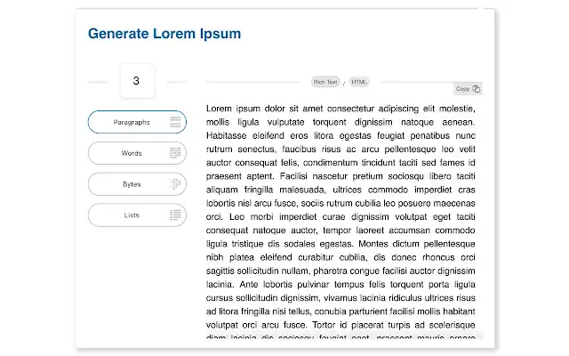 The Lorem Ipsum Generator Chrome extension listing