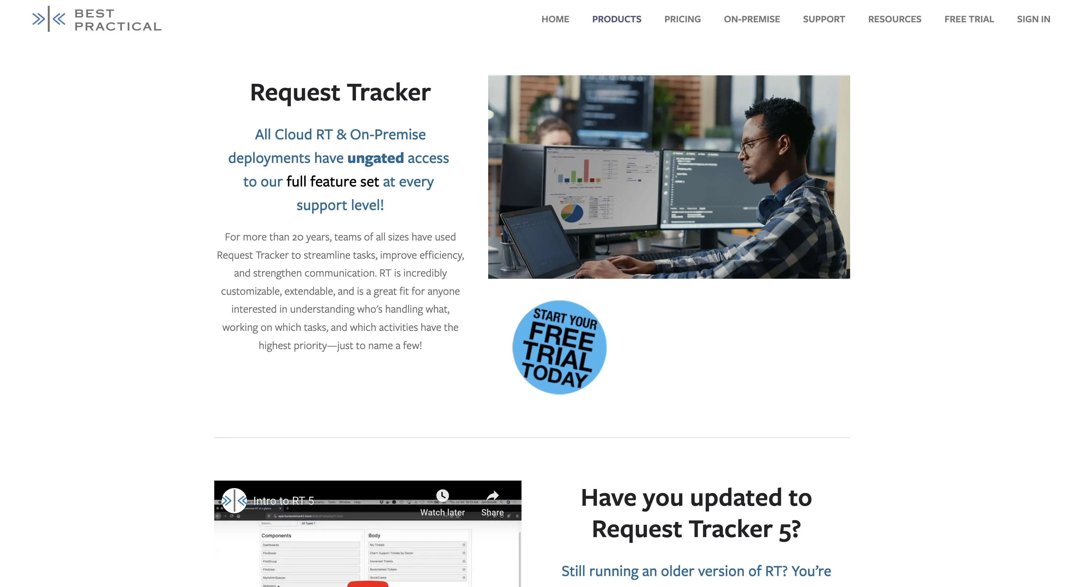 Screenshot of Request Tracker homepage.