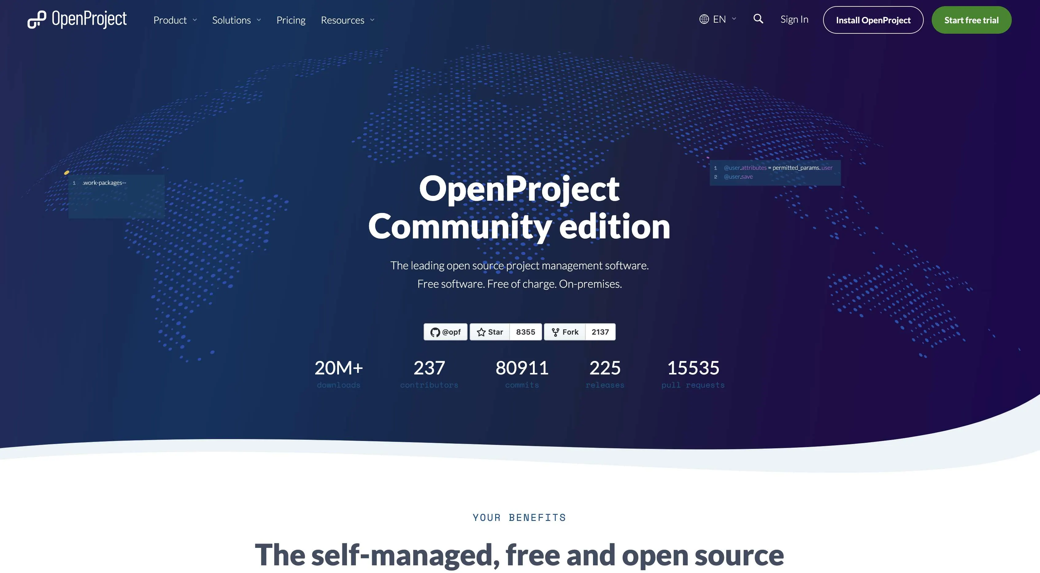 Screenshot of OpenProject homepage.