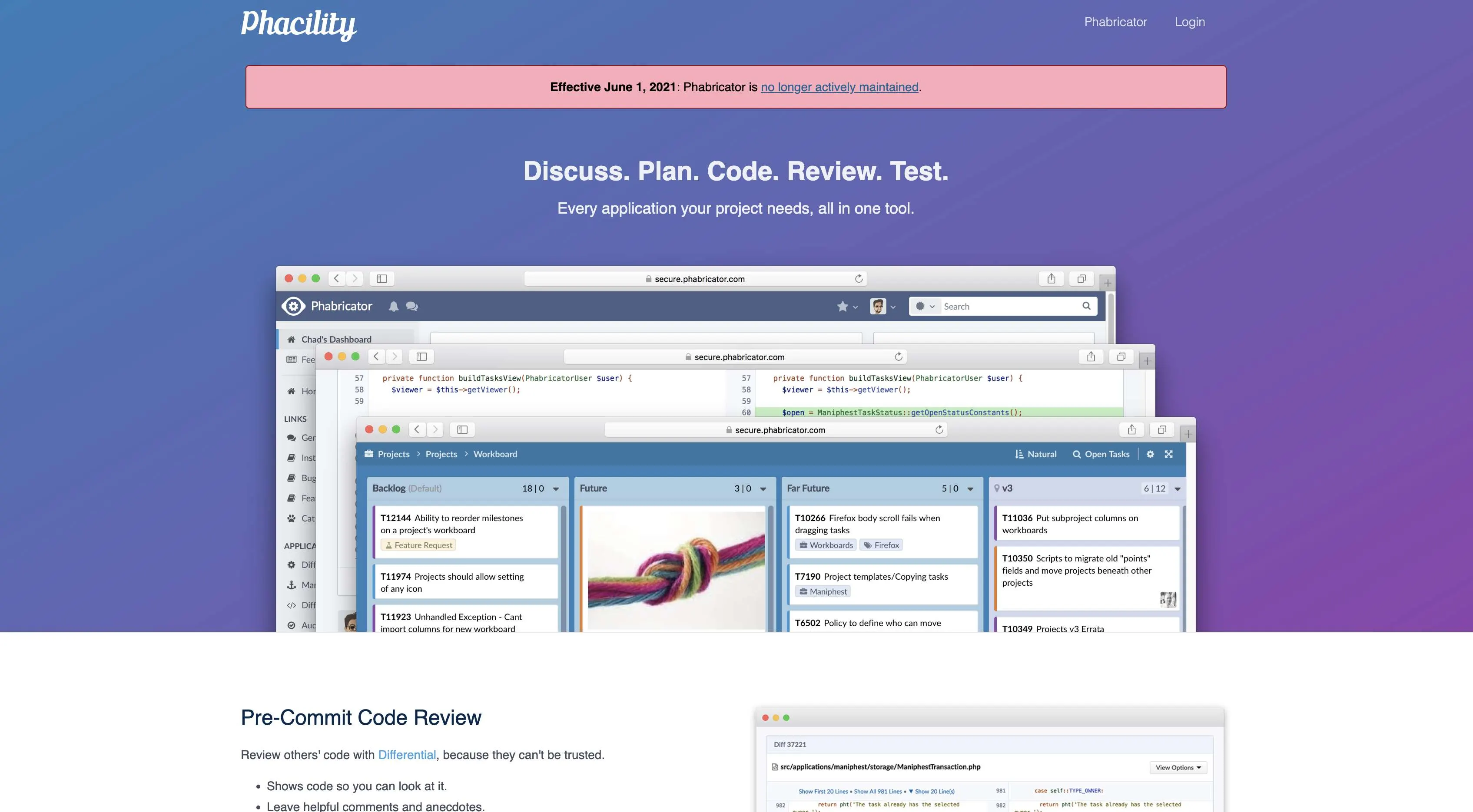 Screenshot of Phabricator homepage.