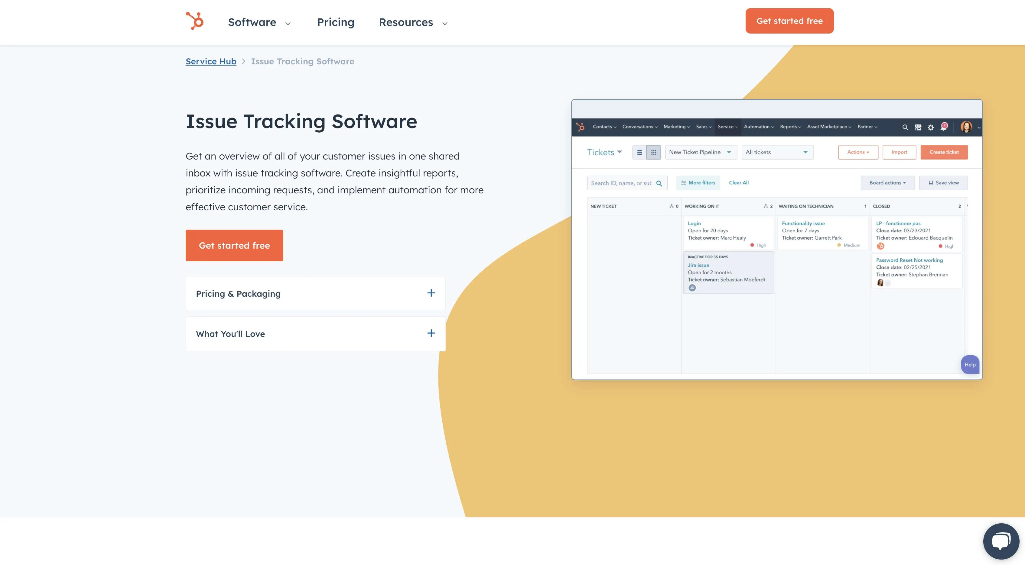 Screenshot of Hubspot Issue Tracking.