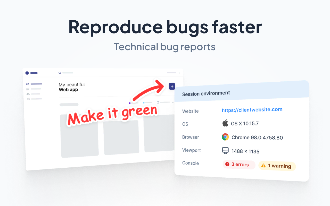 An example of detailed bug reports in Marker.io, complete with URL, browser, viewport, and more technical information