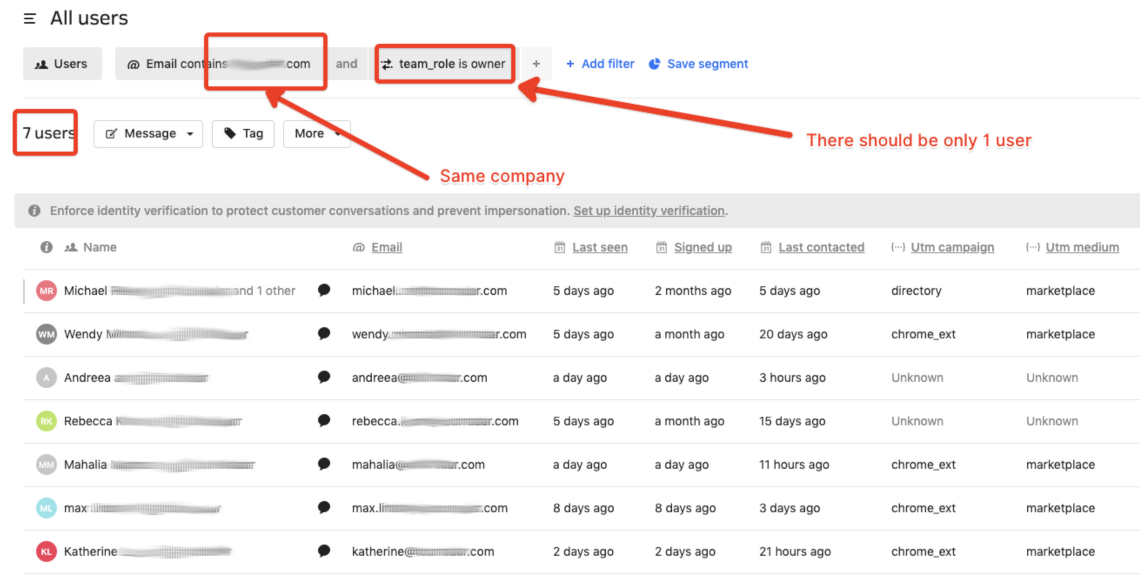Example of a pain point that lands in Intercom.