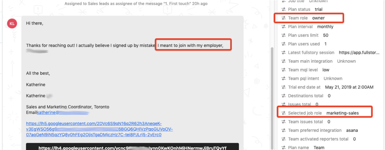 Example of a pain point that lands in Intercom.