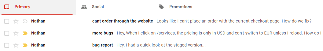 An inbox overloaded with bug reports from clients.