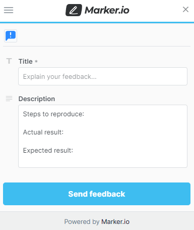 A simple bug reporting form with two fields: title and description.