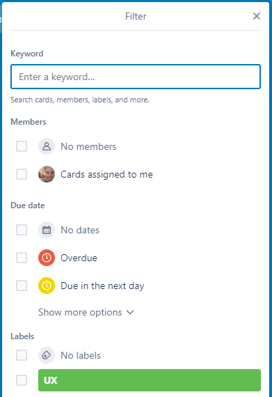 Example of Trello keyword search feature.