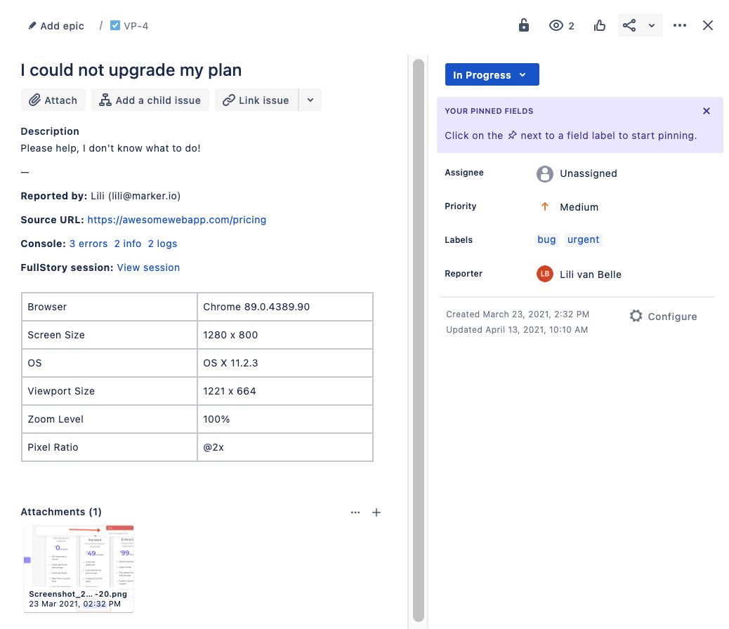 Sample bug report in Jira.
