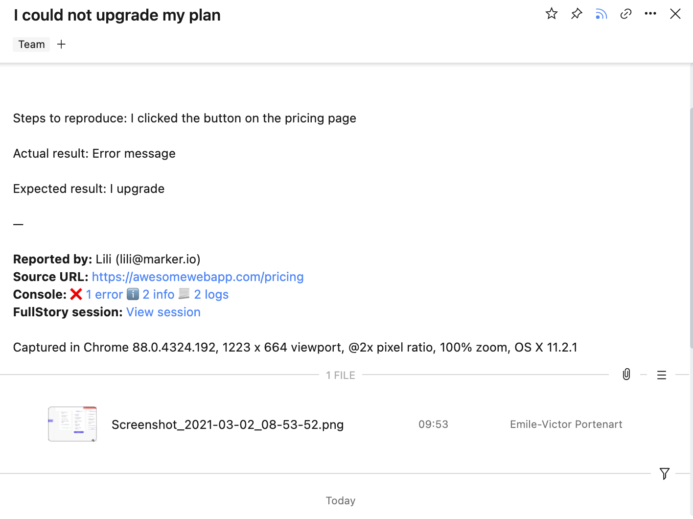 Sample bug report in Wrike.