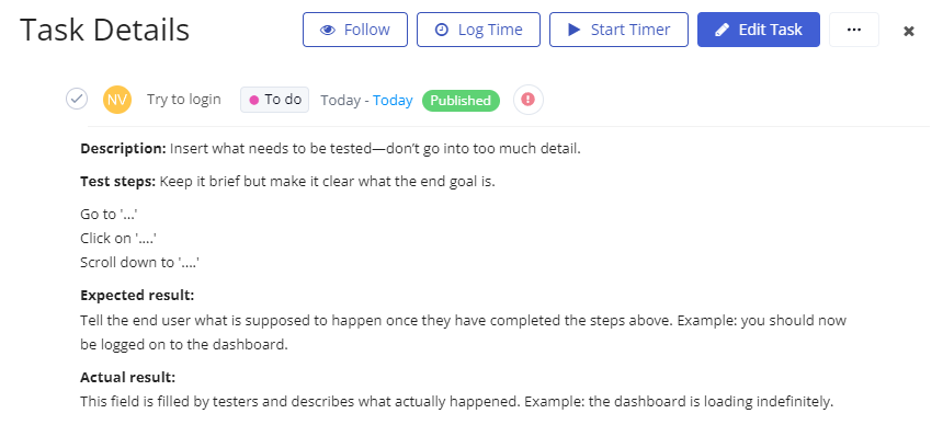 Sample UAT test case template in Teamwork