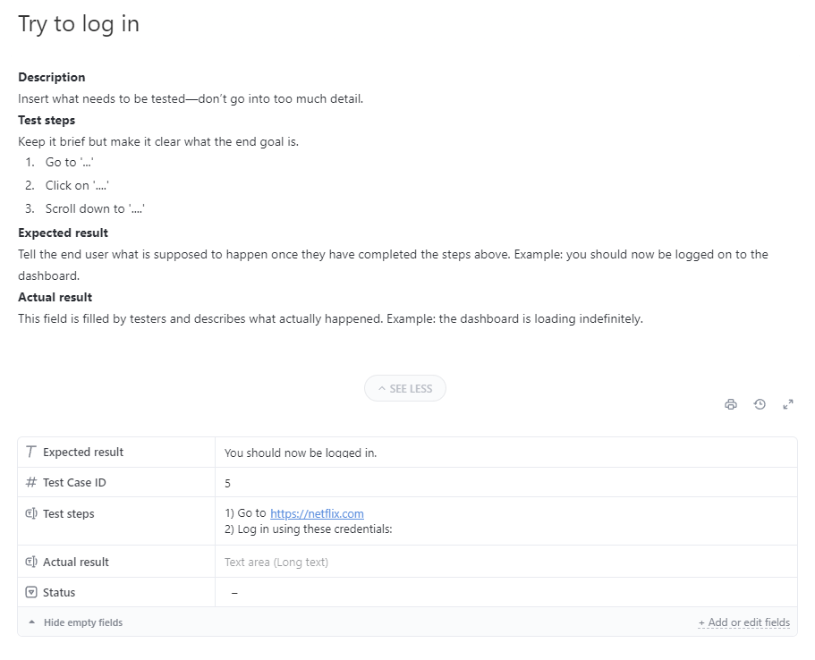 Sample UAT test case in ClickUp