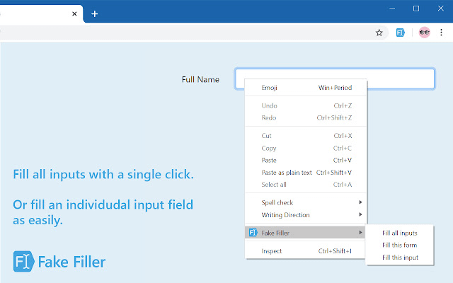 The Fake Filler Chrome extension listing