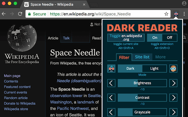 The Dark Reader Chrome extension listing