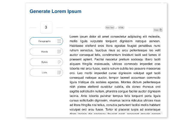 The Lorem Ipsum Generator Chrome extension listing