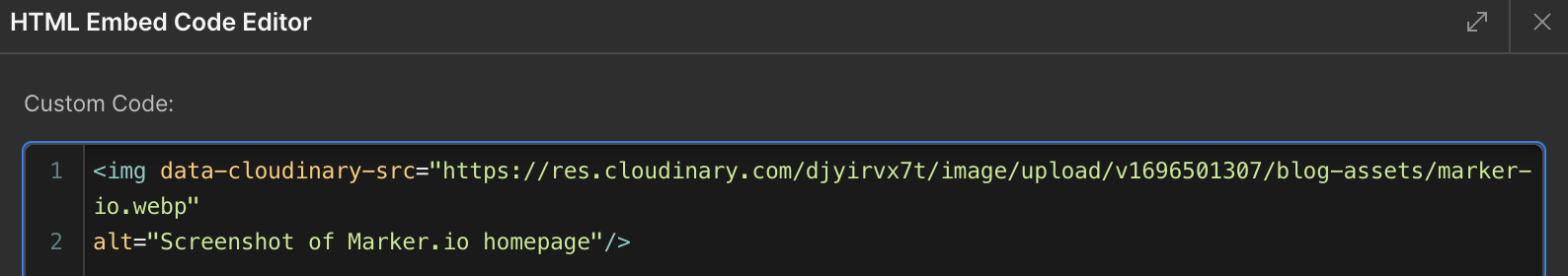 The block code used inside Webflow CMS