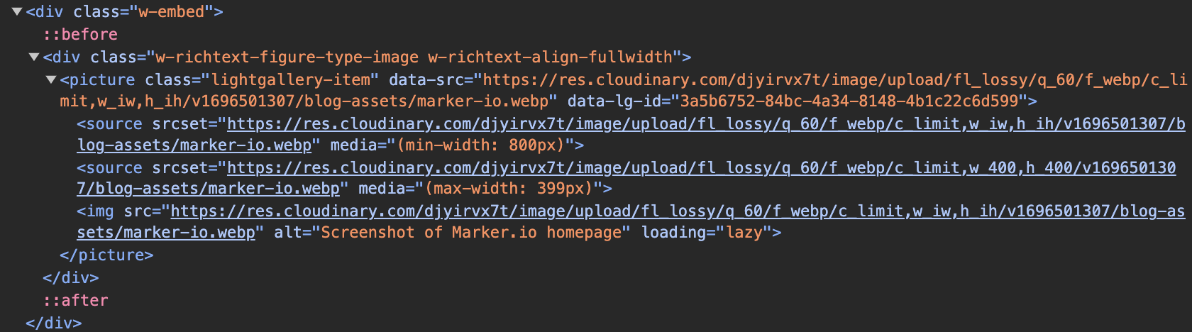 How Cloudinary transforms your HTML, creating different versions of the image on the final webpage