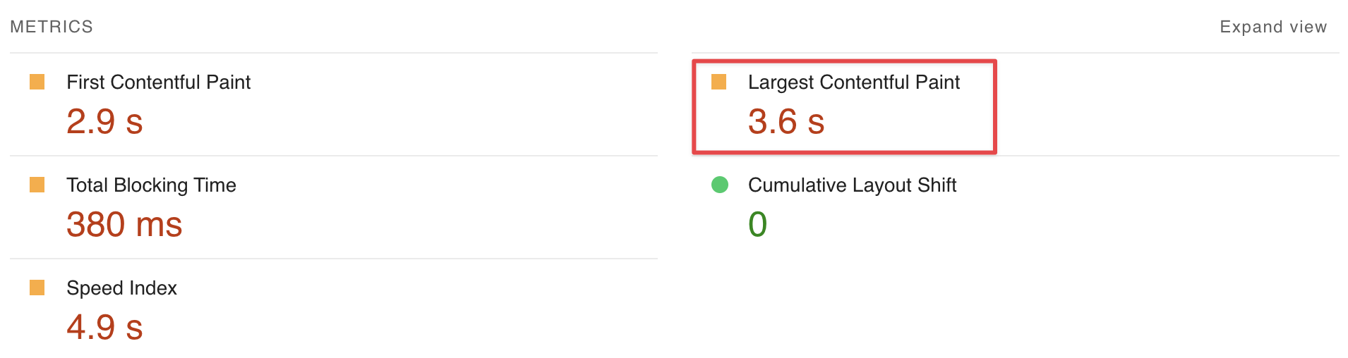 Example Largest Contentful Paint in Pagespeed Insights