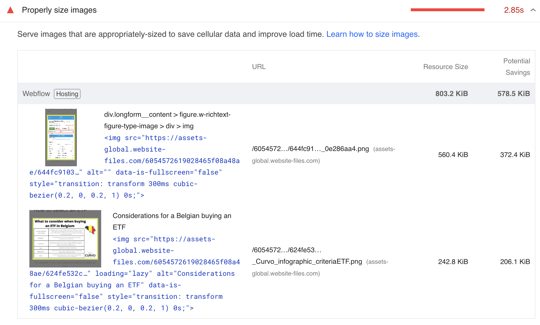 Example warning on unproperly sized images