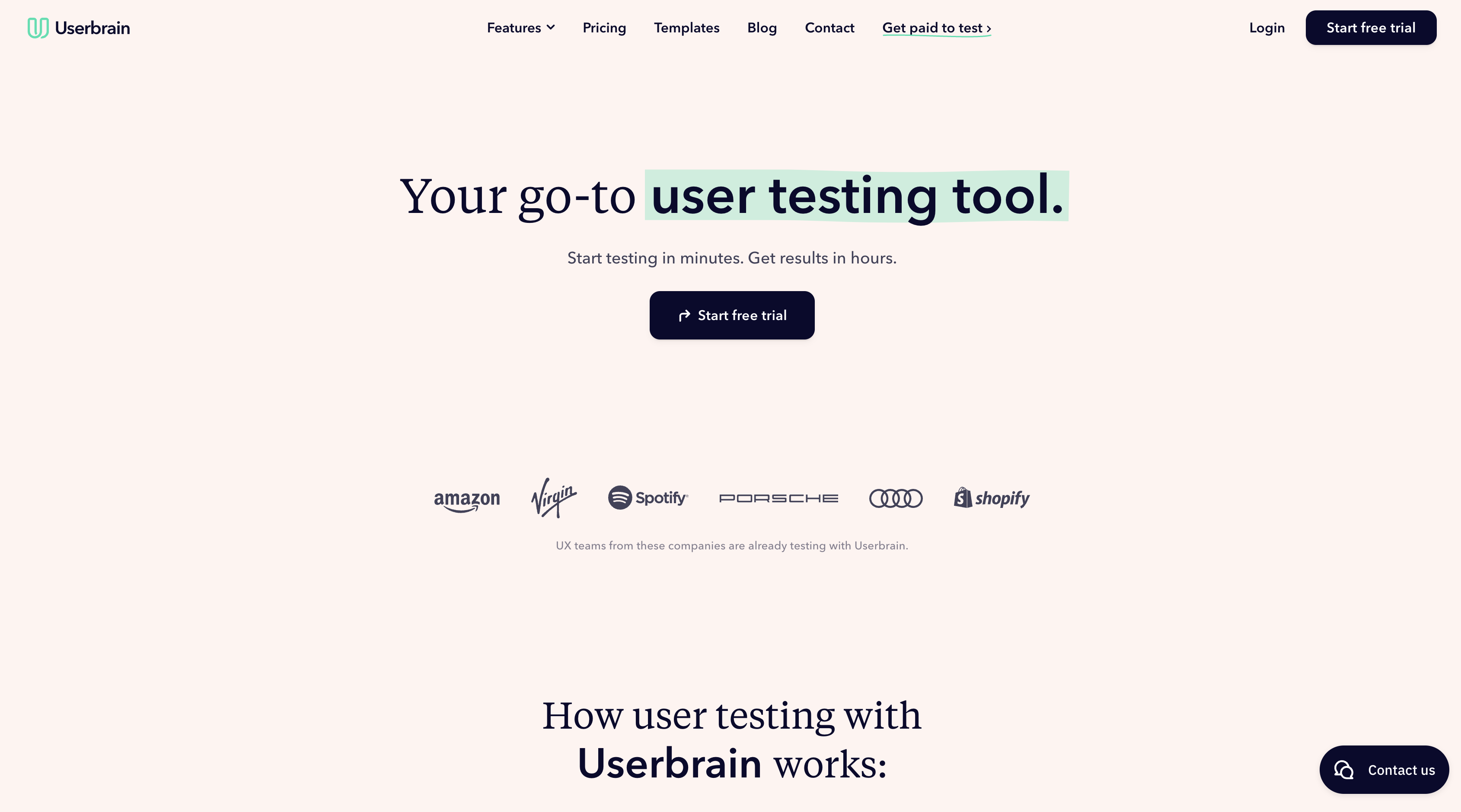 Screenshot of Userbrain homepage