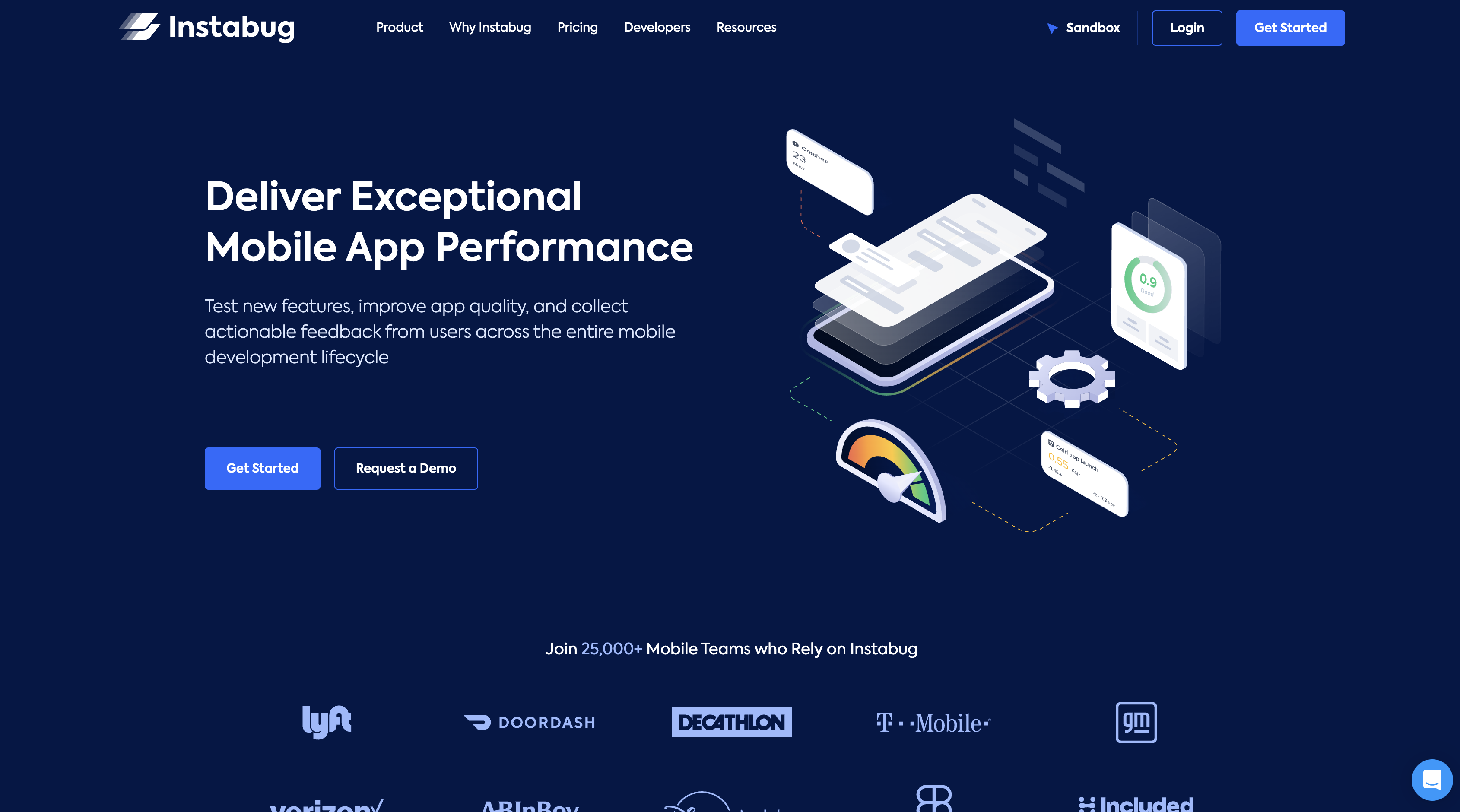 Screenshot of Instabug homepage