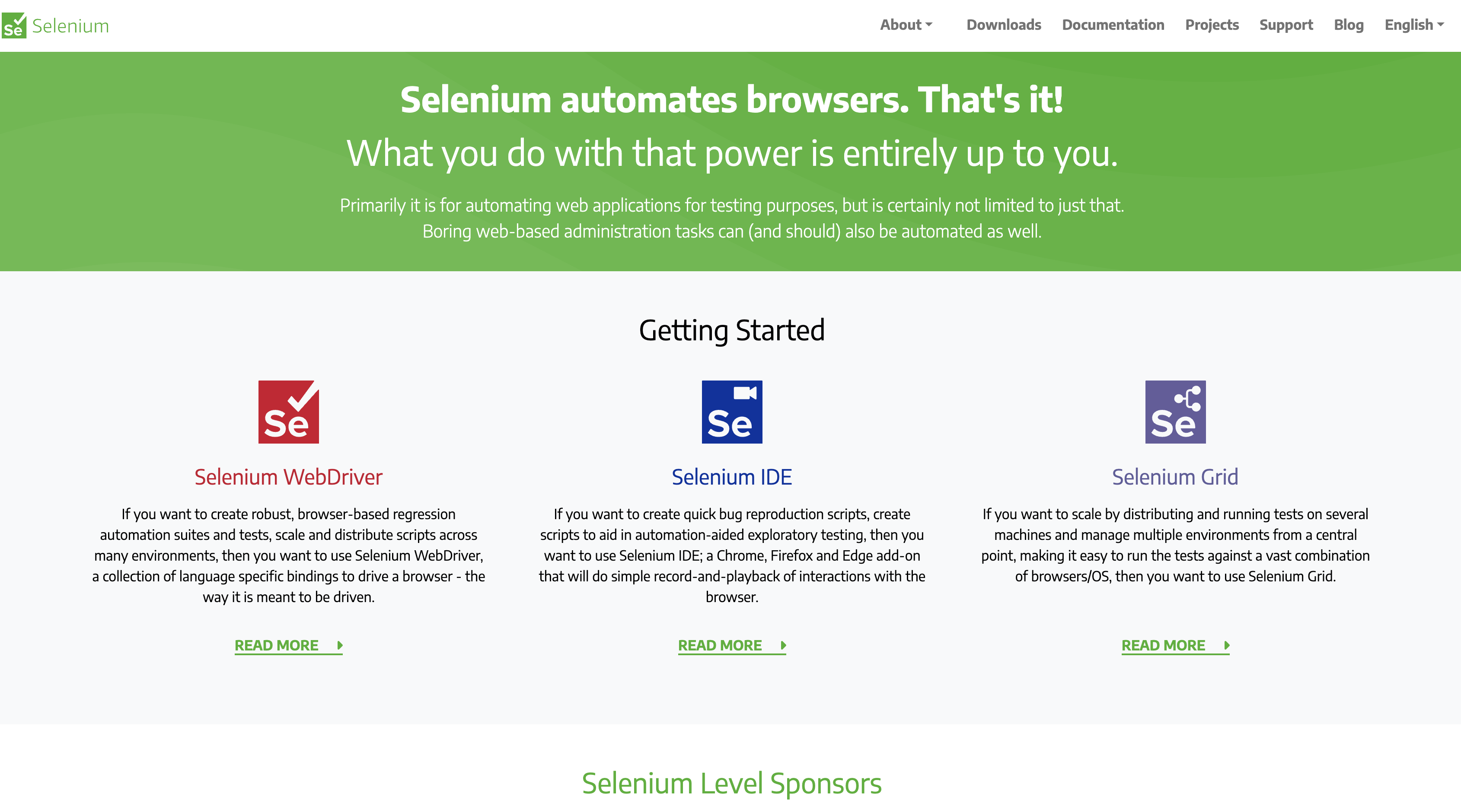 Screenshot of Selenium homepage