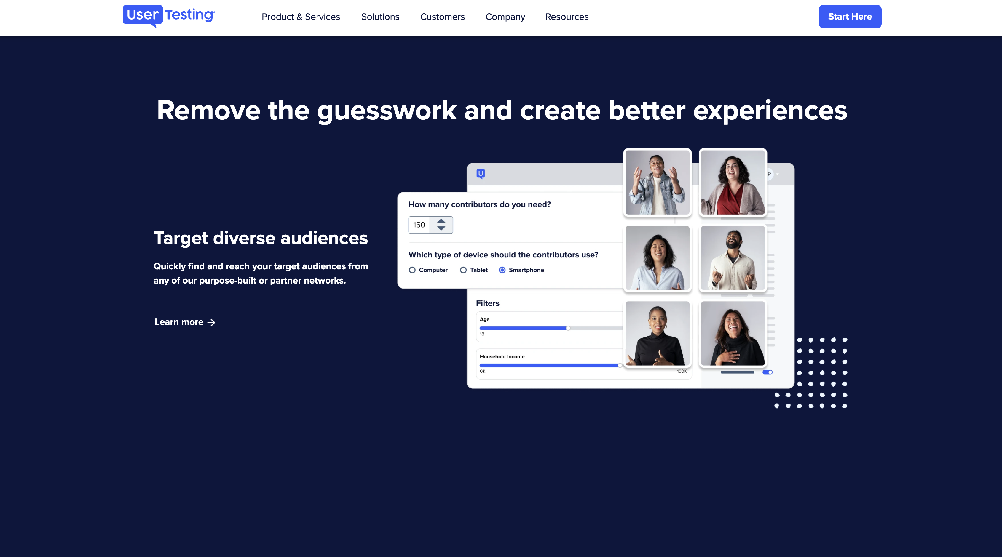 Screenshot of UserTesting homepage