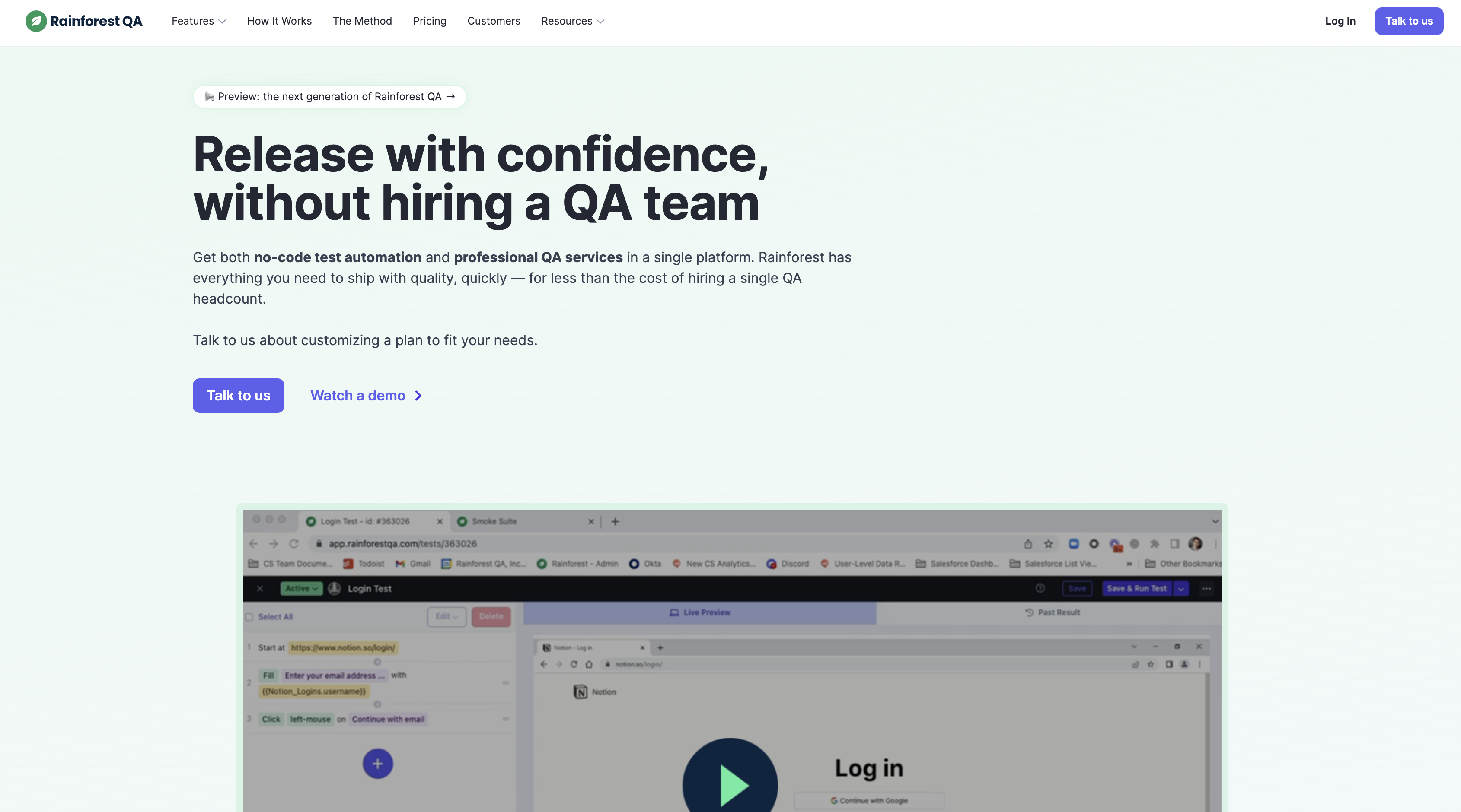 Screenshot of Rainforest QA homepage