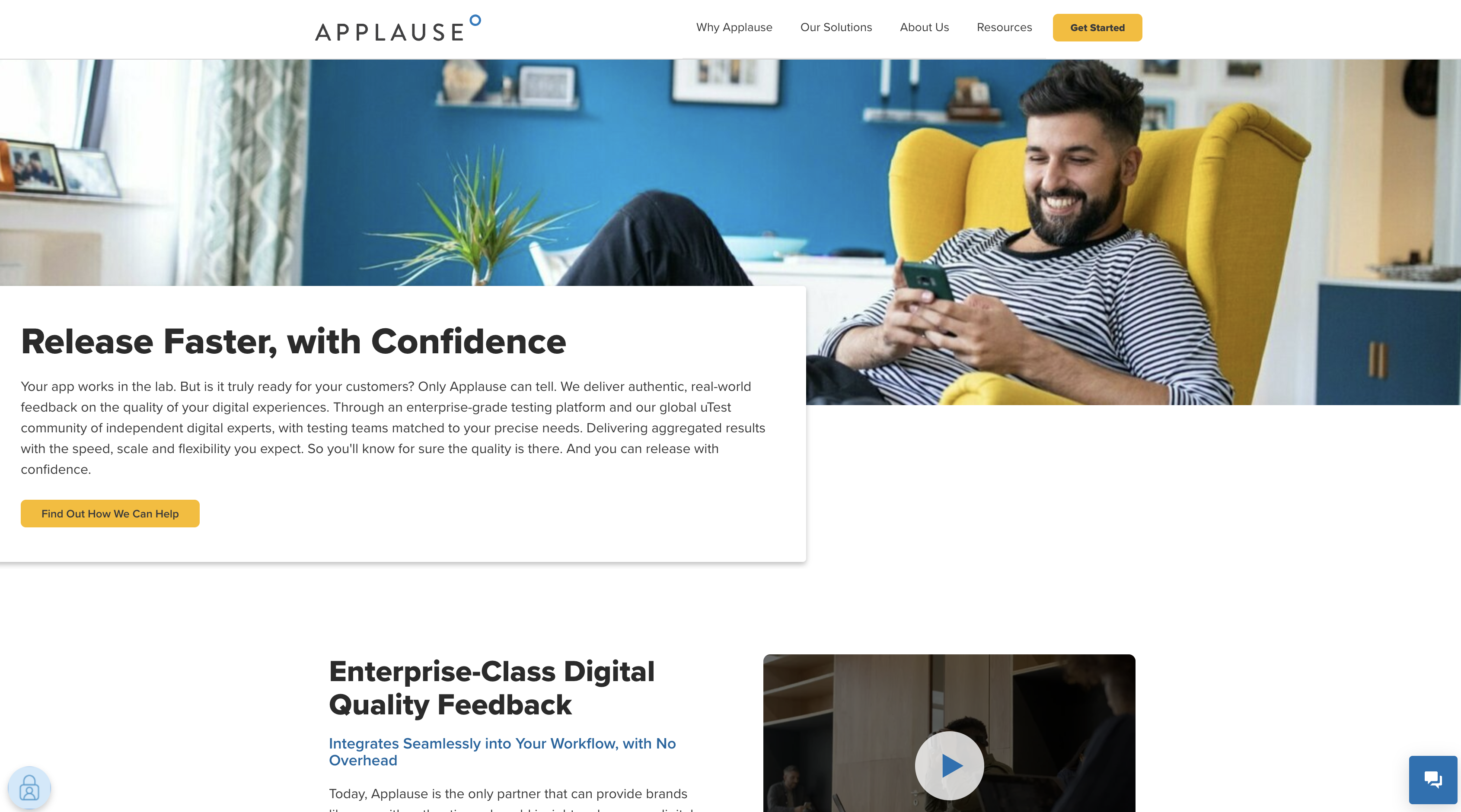 Screenshot of Applause homepage