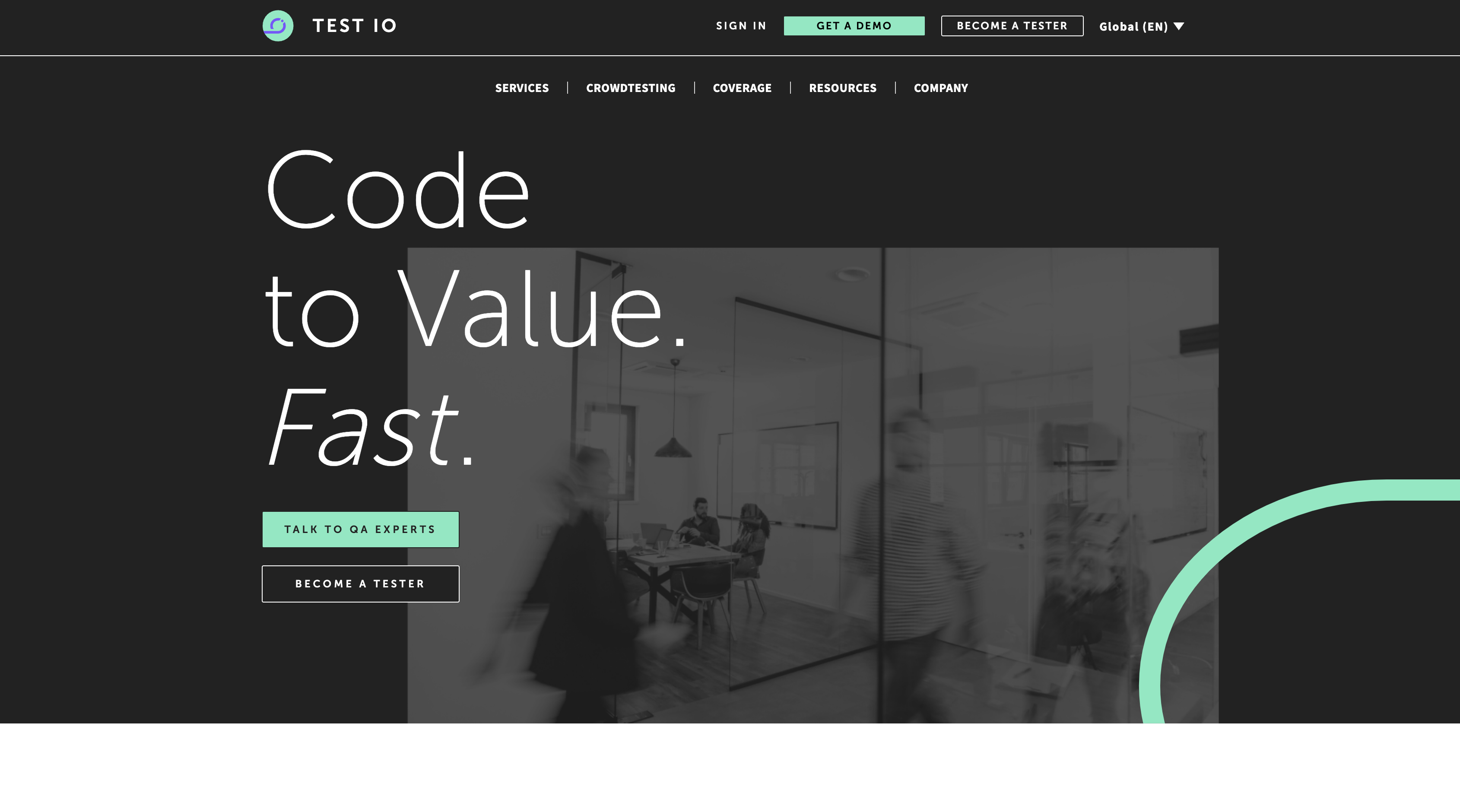 Screenshot of TestIO homepage