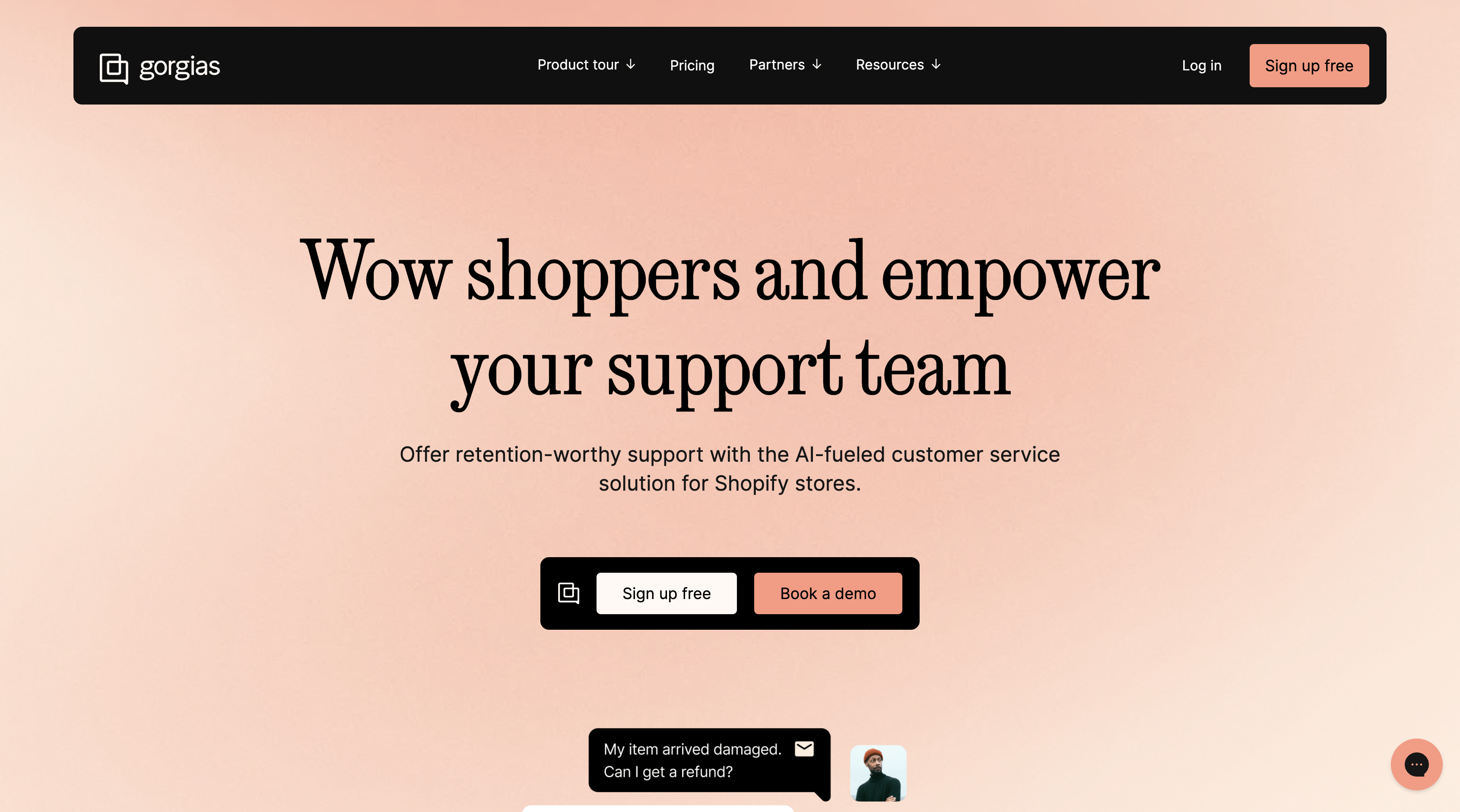 Screenshot of Gorgias homepage