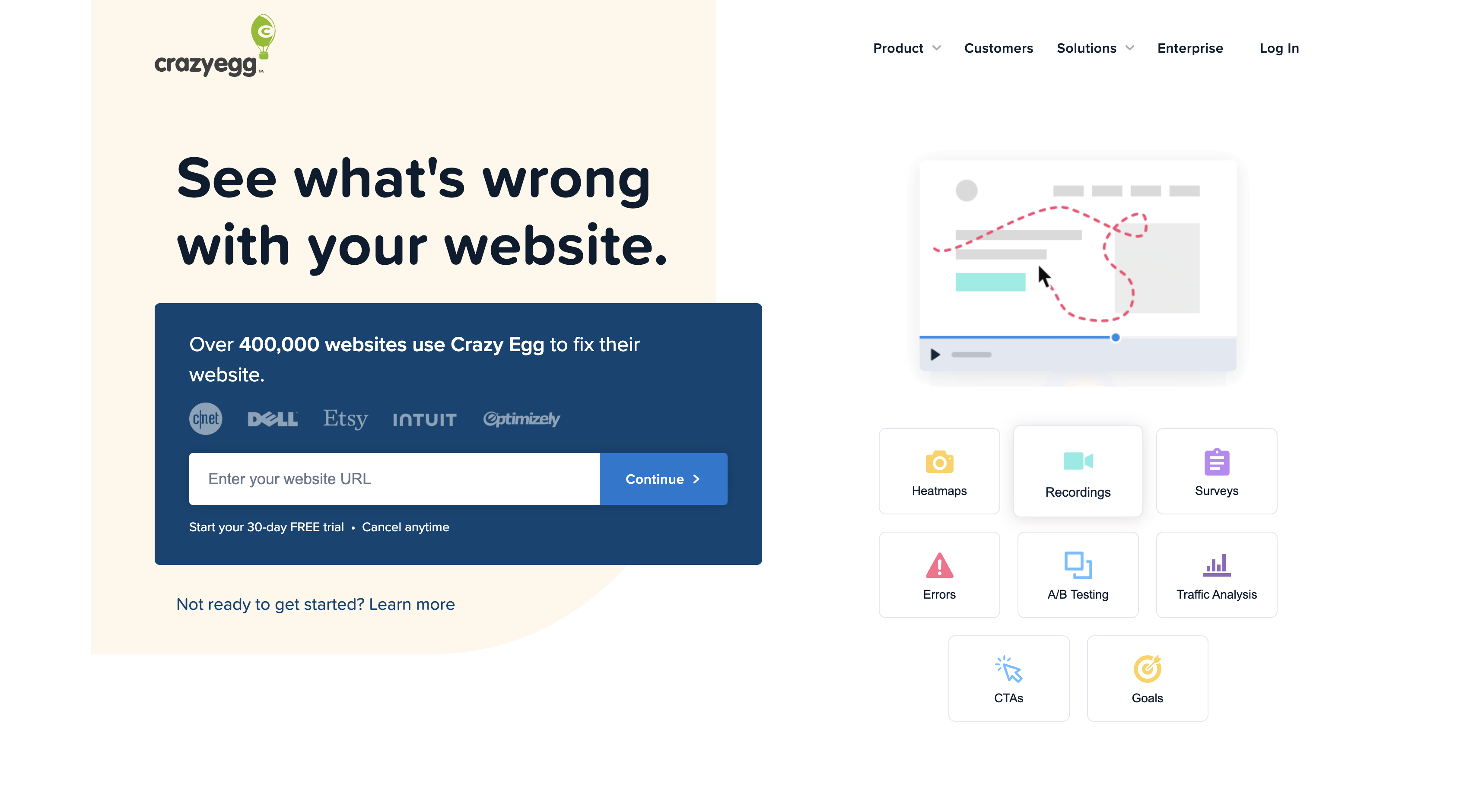 Screenshot of Crazy Egg homepage