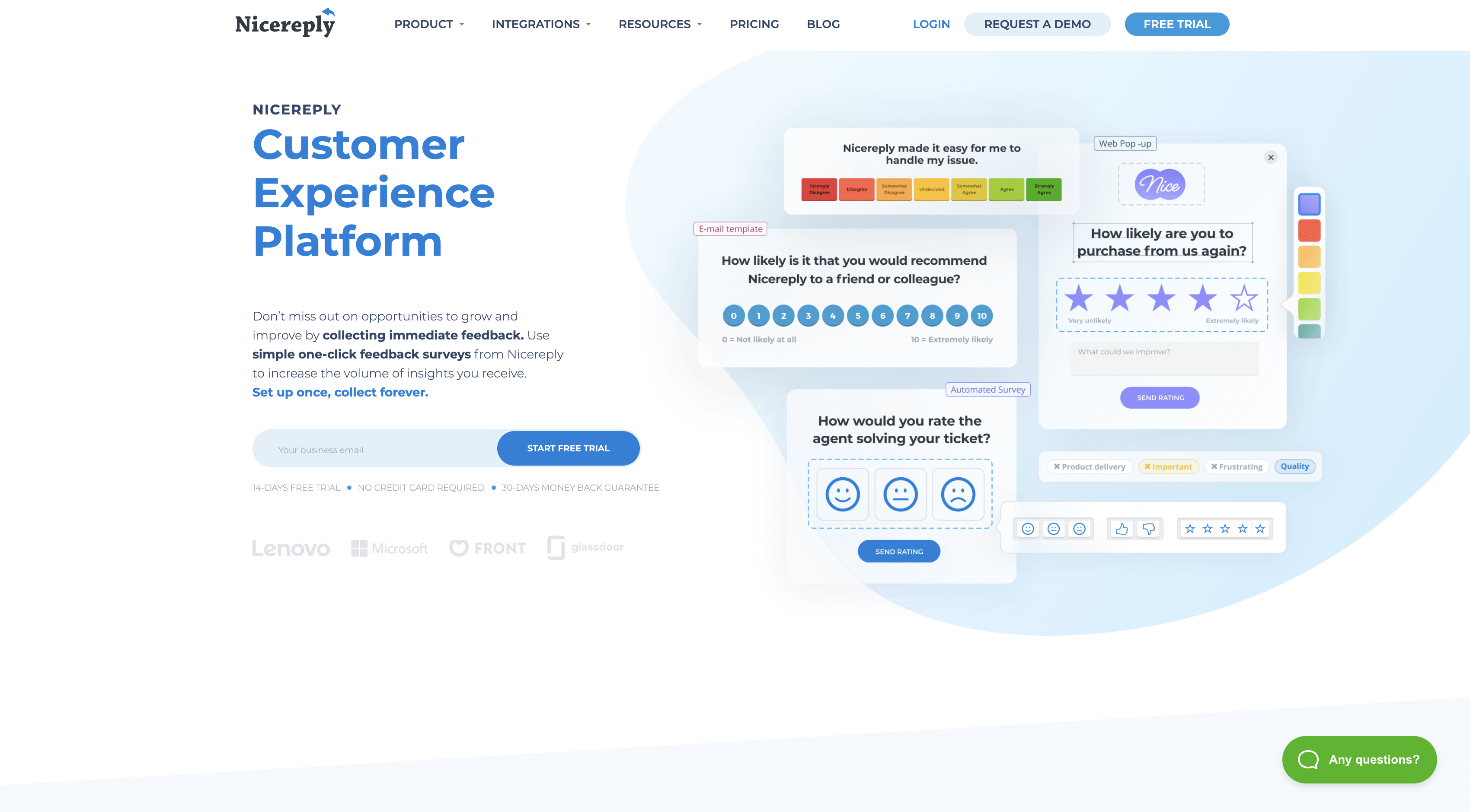 Screenshot of Nicereply homepage