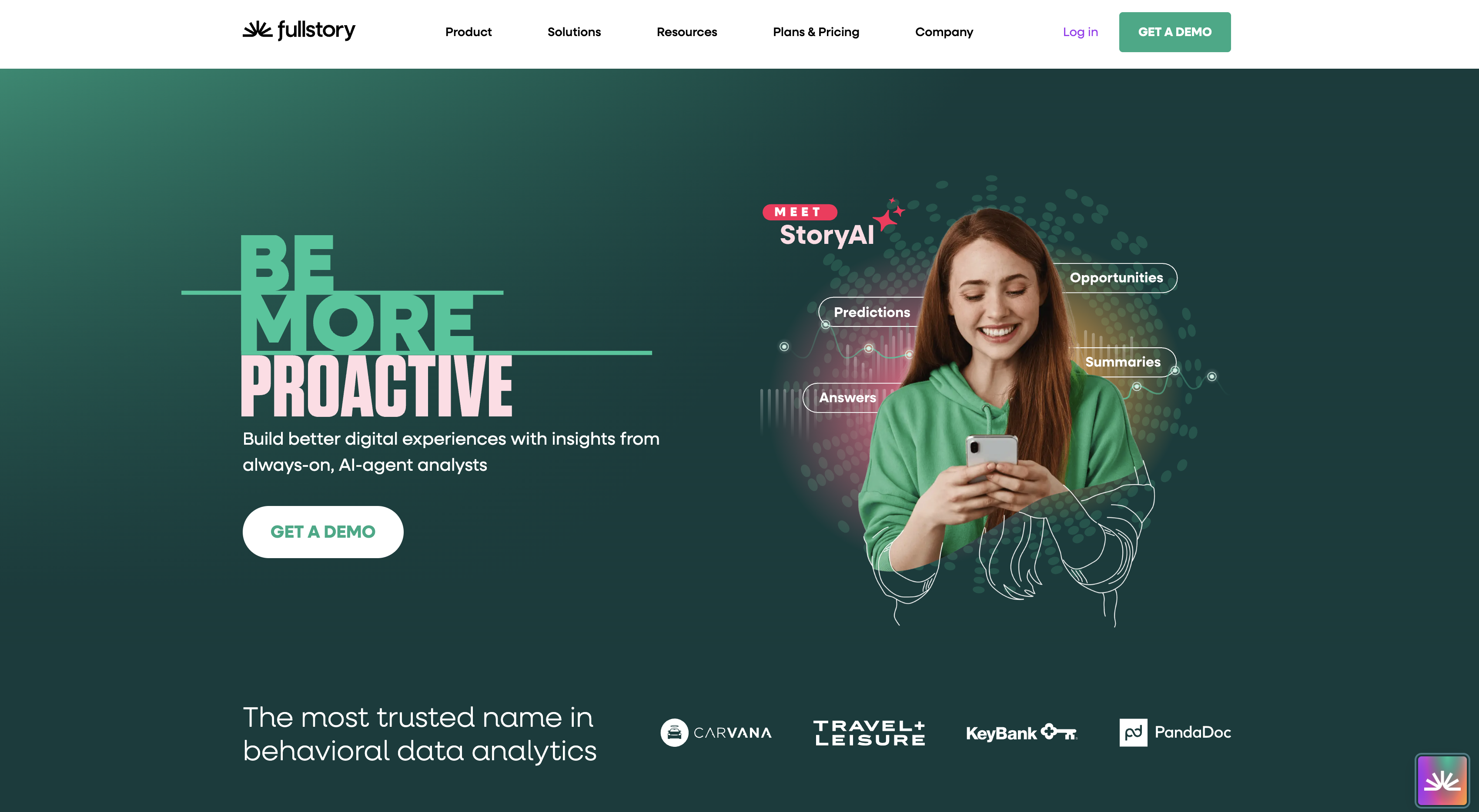 Screenshot of FullStory homepage