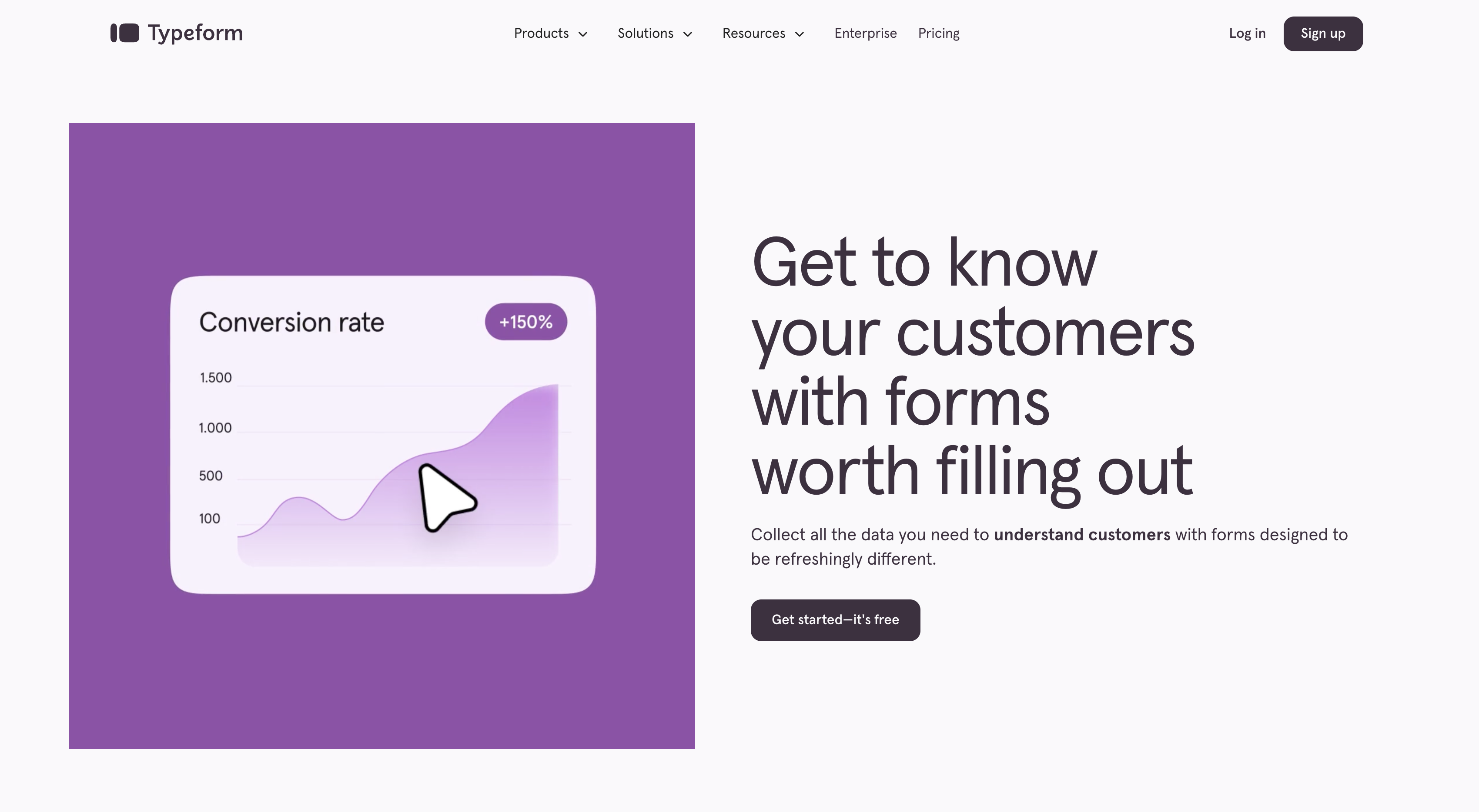 Screenshot of Typeform homepage