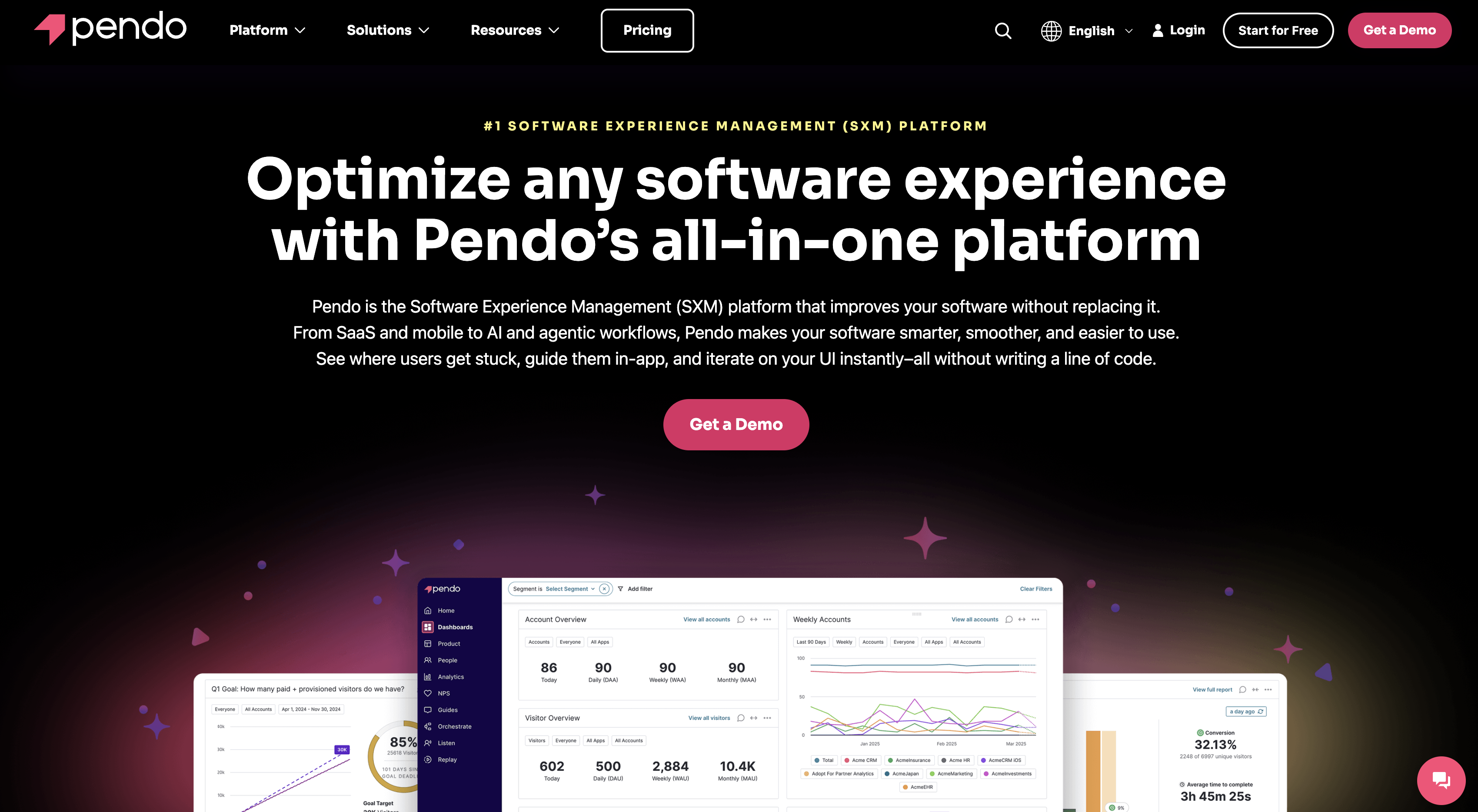 Screenshot of Pendo homepage